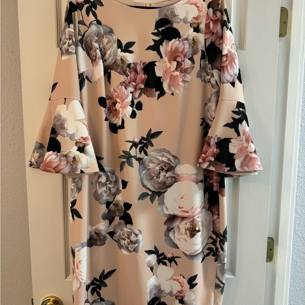 Calvin Klein Pink and Black Ruffled Tiered Sheath Dress